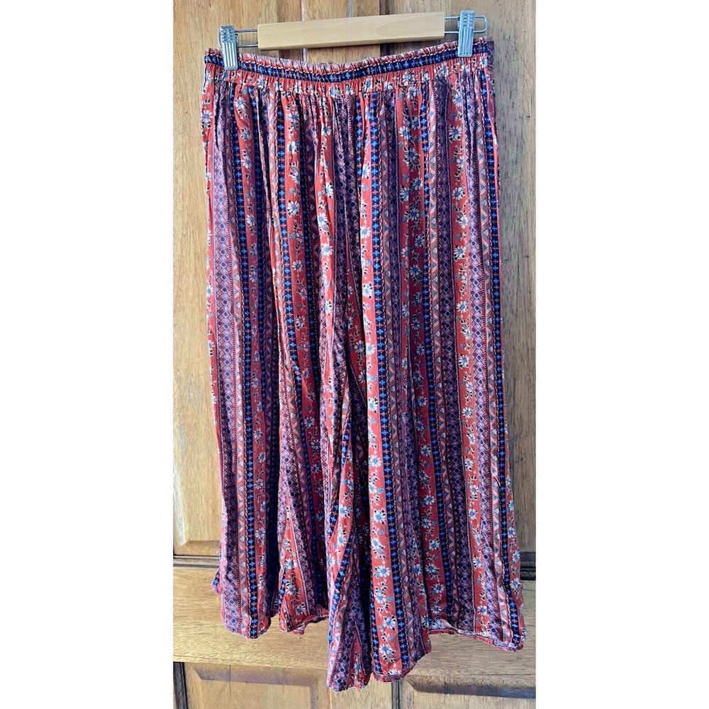 Isabella Boho Size Medium Wide Leg Rust Floral Coloured Culotte Style Pants - Picture 8 of 9